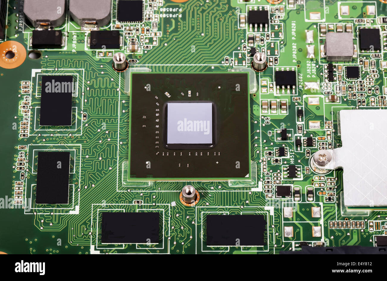 Video chip on laptop motherboard Stock Photo