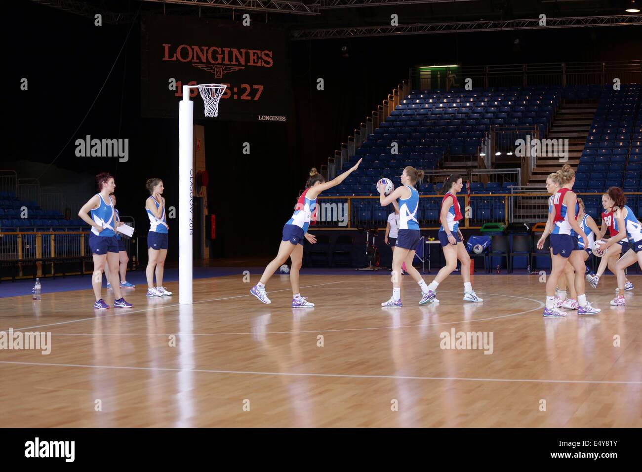 Scottish Exhibition and Conference Centre (SECC), Glasgow, Scotland, UK, Thursday, 17th July, 2014. Team Scotland training in the venue for the 2014 Commonwealth Games Netball Competition Stock Photo