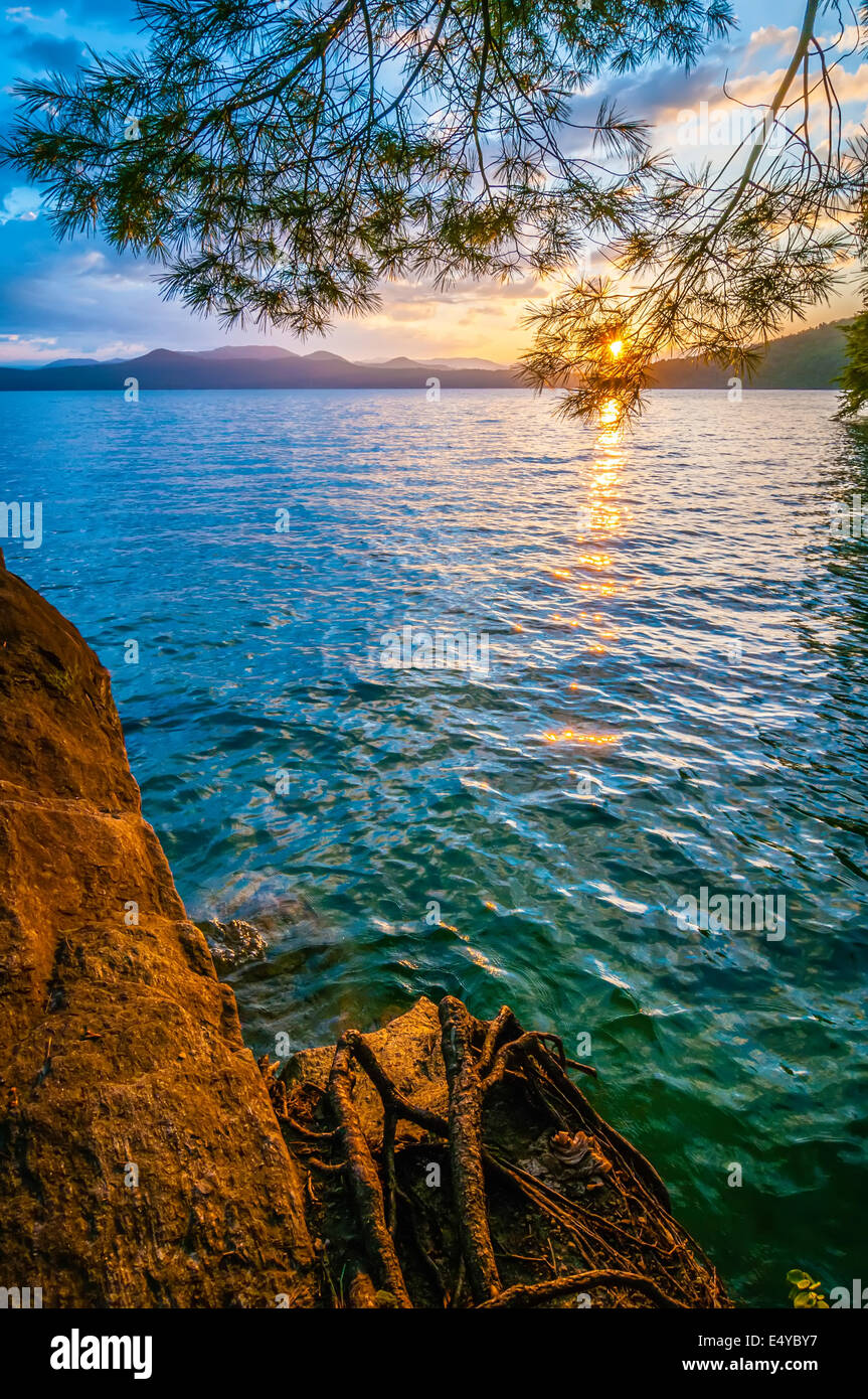 sunrise ove lake Stock Photo