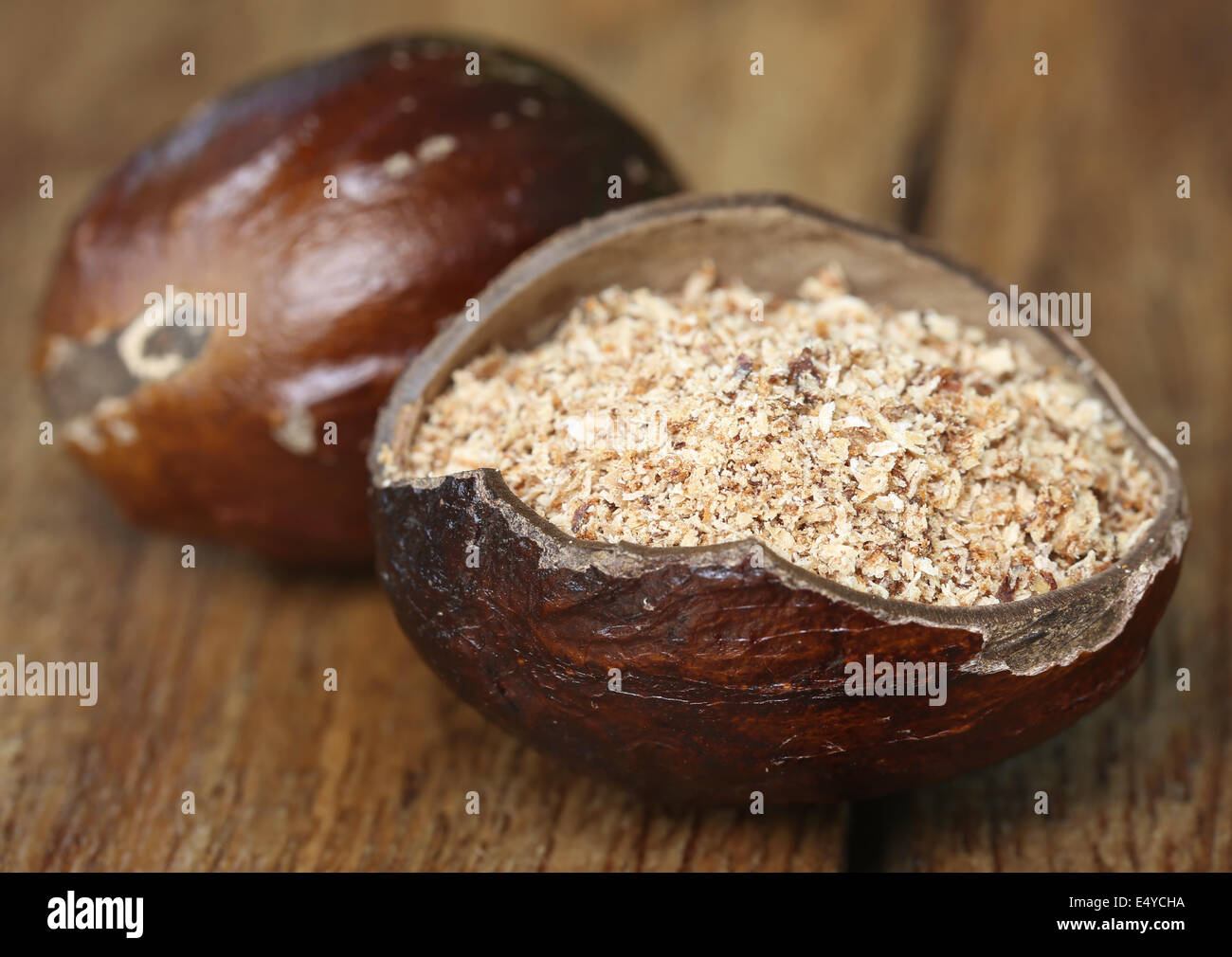 Nutmeg or Jaifal Spice on wooden surface Stock Photo Alamy