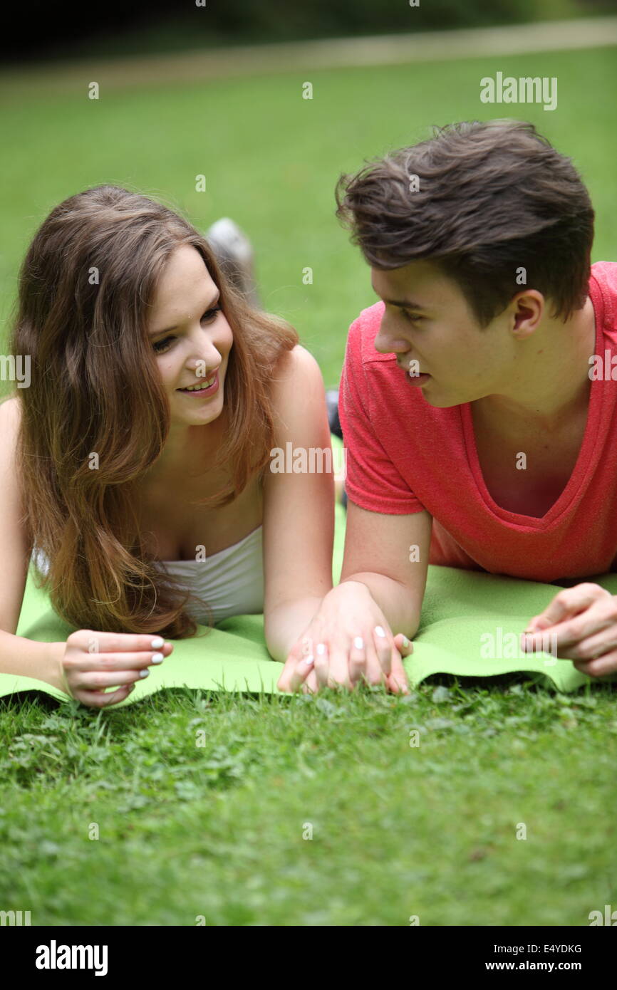 Assectionate teenage couple on a date Stock Photo