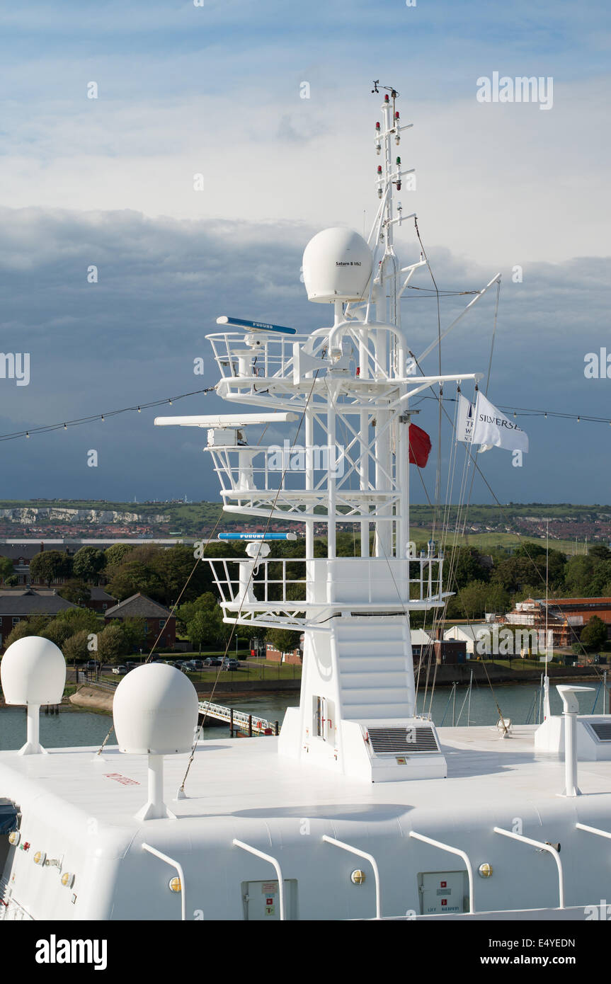 Radar mast on board Fred Olsen lines cruise ship Braemar seen at