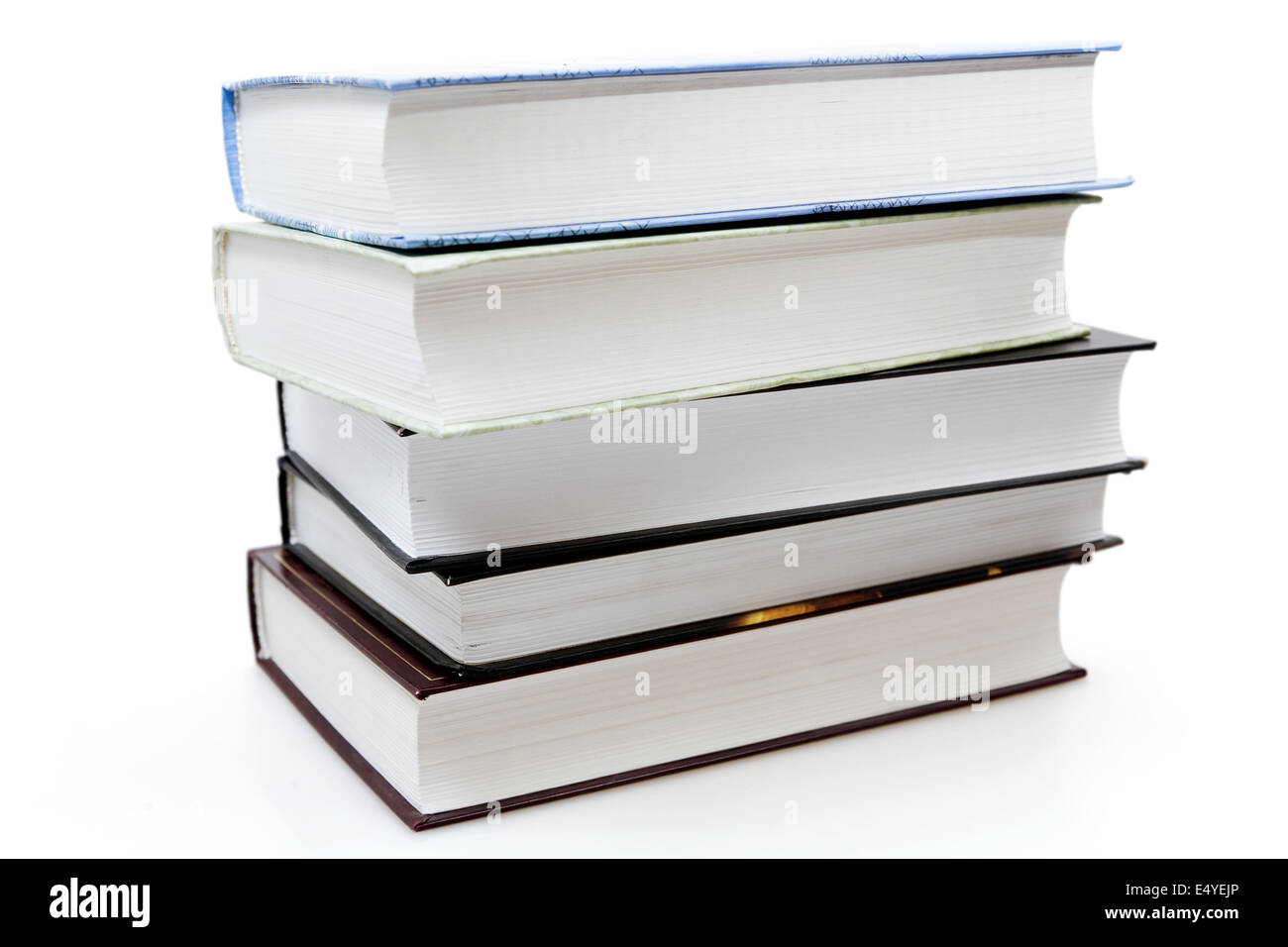 five different books on white background Stock Photo