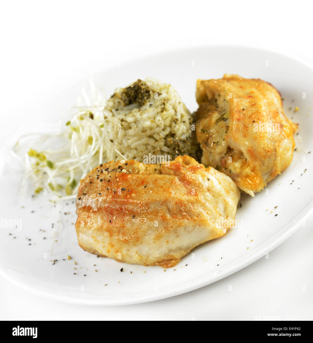 Tilapia Fillet With Rice Stock Photo Alamy