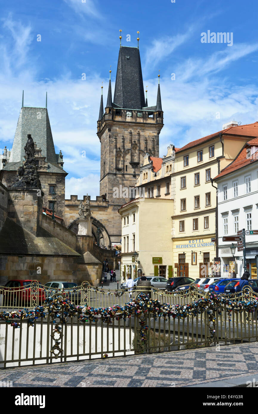Bridge decorated with padlocks symbolizing loving commitment with the