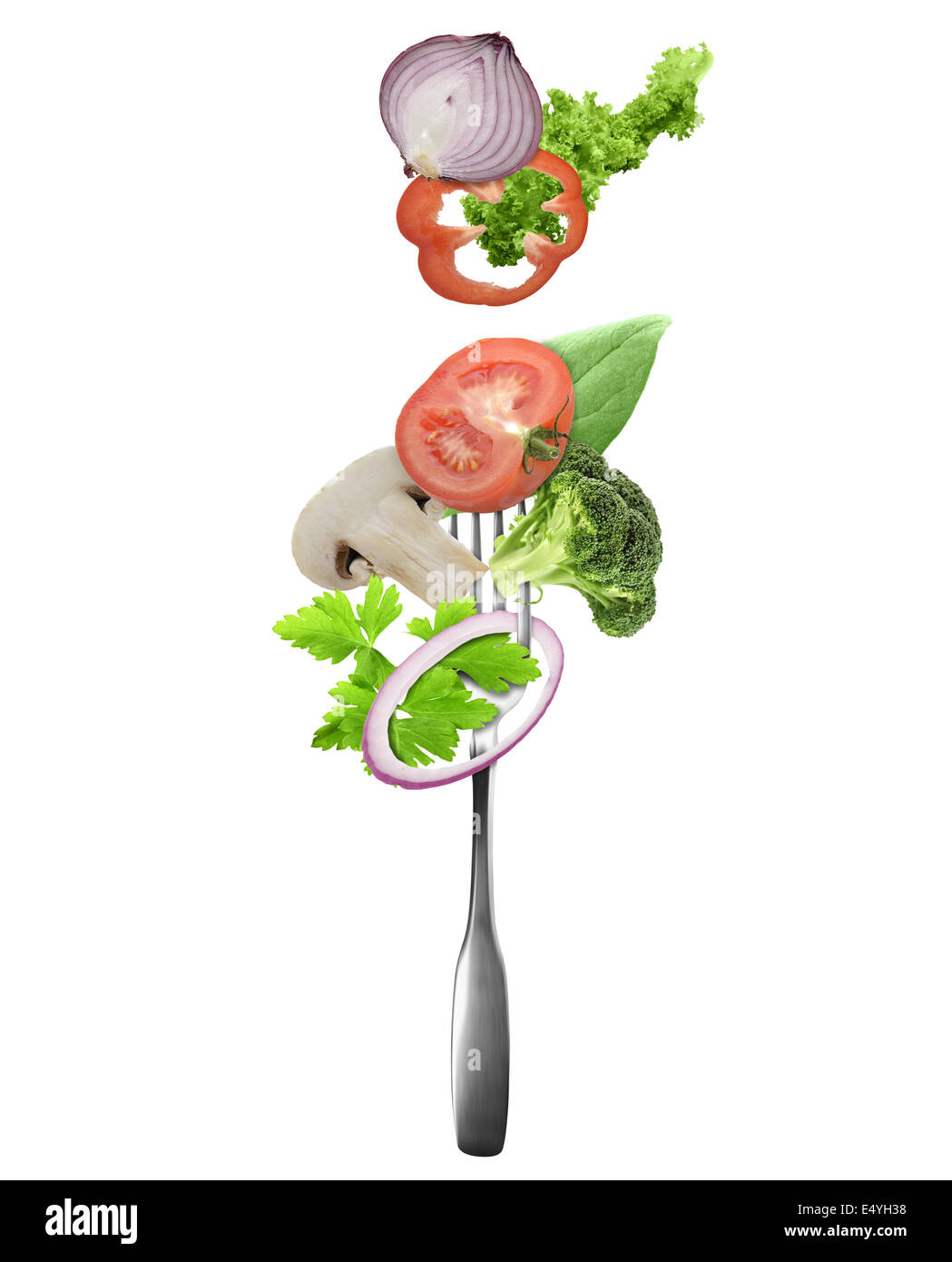 Fresh Vegetables On A Fork Stock Photo Alamy