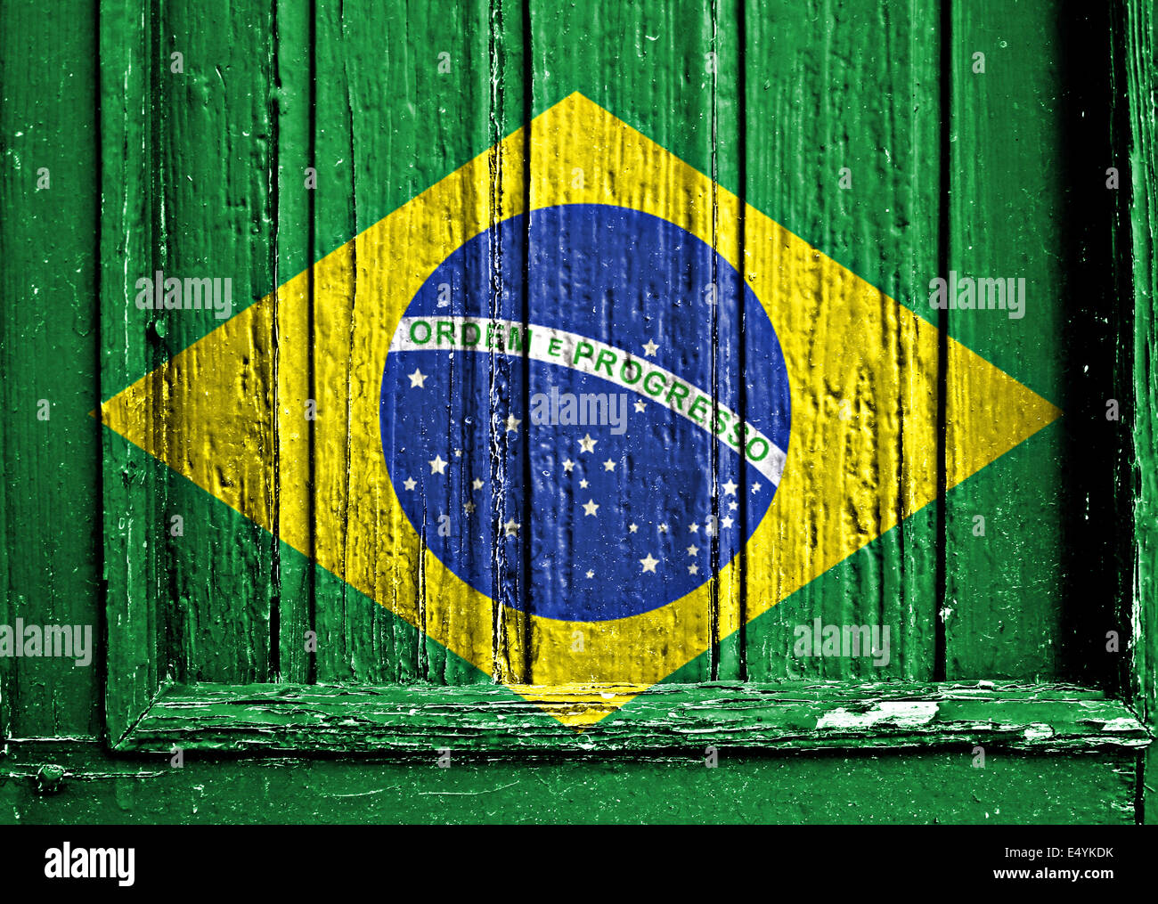 flag of Brazil painted on wooden frame Stock Photo