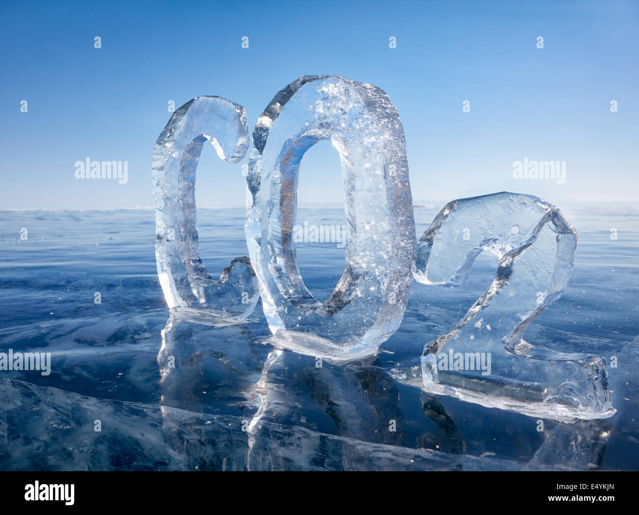 Icy chemical formula of carbon dioxide CO2 Stock Photo