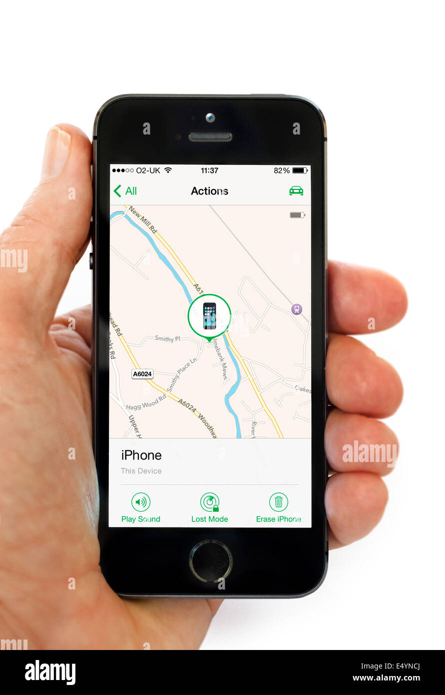 Using the Find My iPhone app on an Apple iPhone 5S Stock Photo