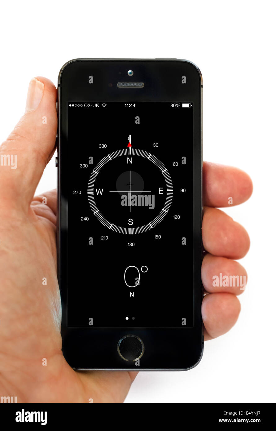 Using the Compass app on an Apple iPhone 5S Stock Photo