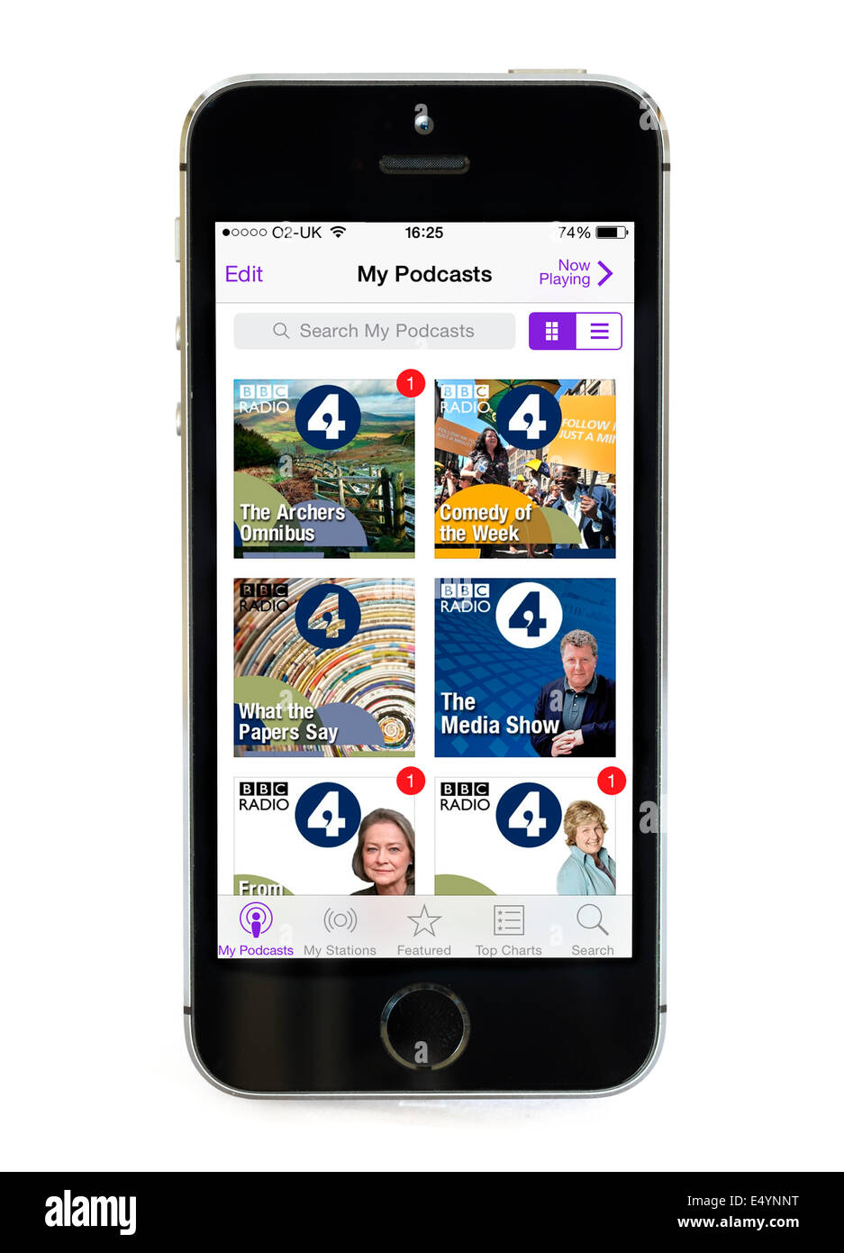 Podcast app on an Apple iPhone 5S Stock Photo