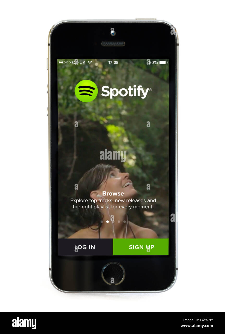 The Spotify app on an Apple iPhone 5S Stock Photo