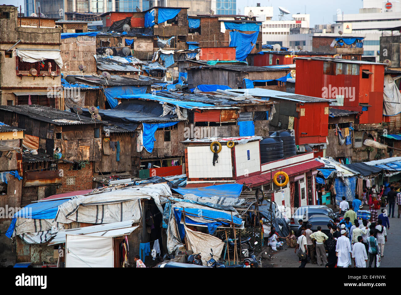 A slum with colorful houses in East Bandra, Mumbai, India. Stock Photo