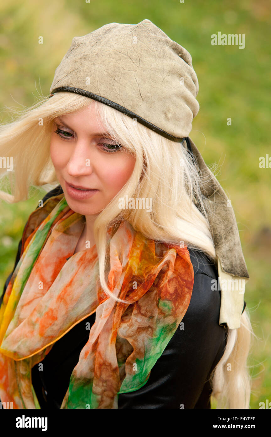 attractive woman with a beautiful headdress Stock Photo - Alamy