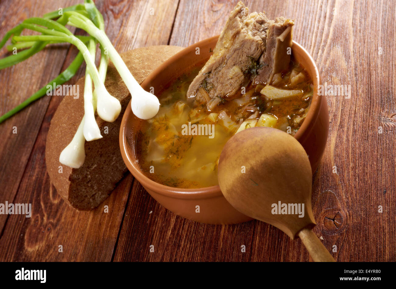 Cabbage soup with meat Stock Photo