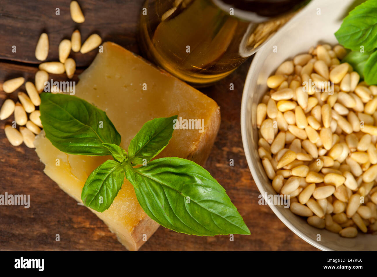 Italian basil pesto ingredients Stock Photo Alamy