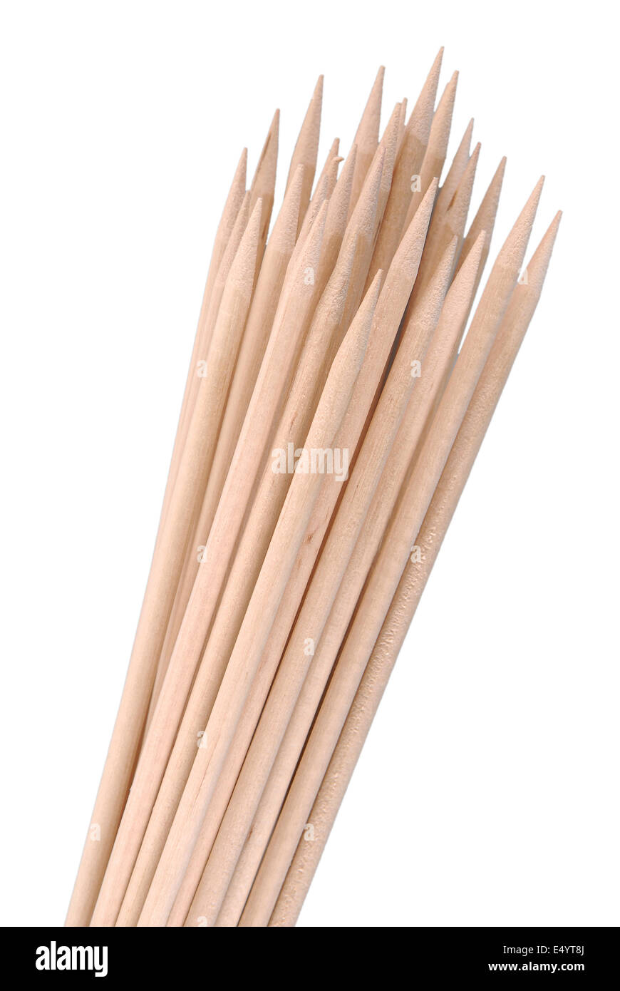 Multiple wooden bamboo skewers laying Stock Photo