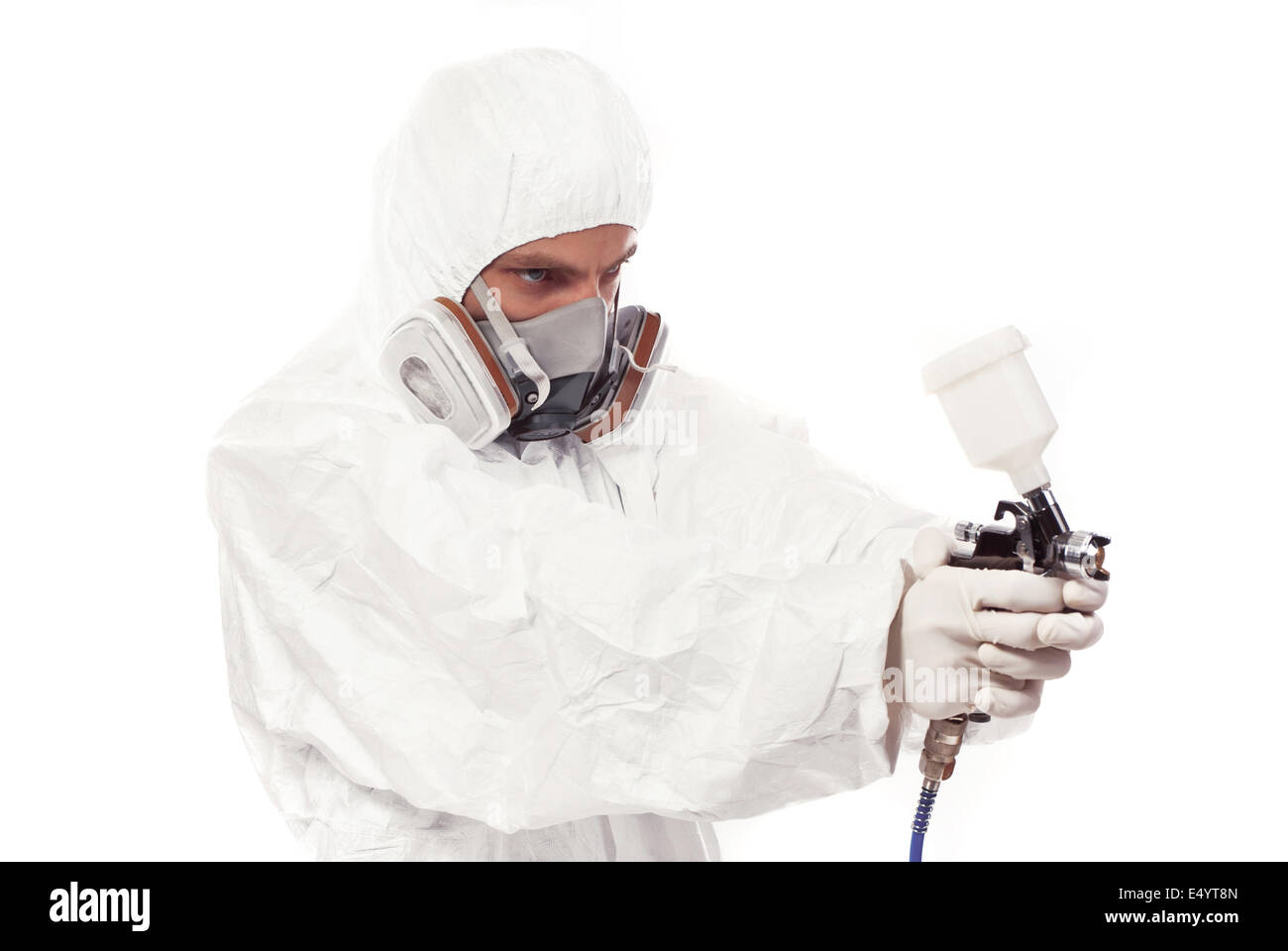 Worker with airbrush gun Stock Photo Alamy