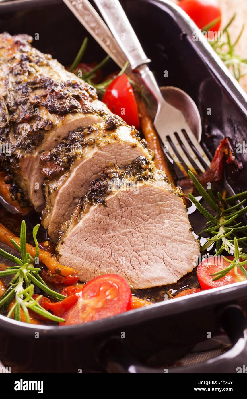 veal fillet roasted with vegetables Stock Photo Alamy