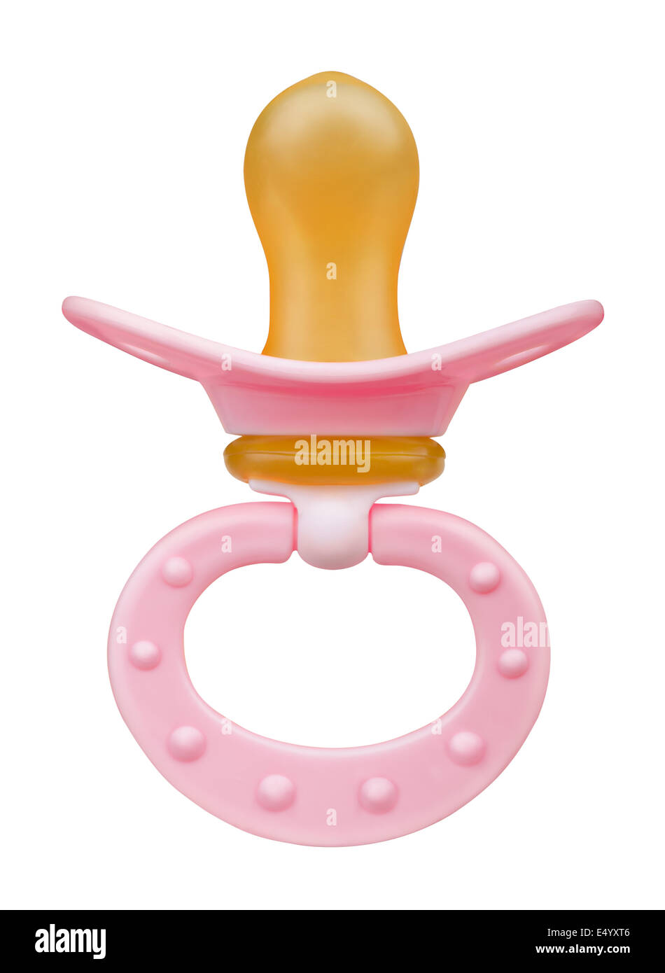 Pink baby's pacifier isolated on white Stock Photo