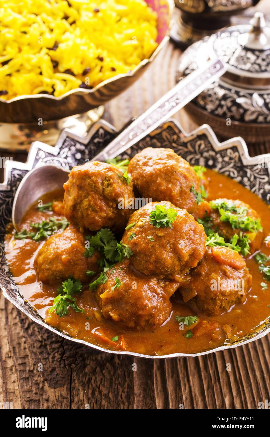 meatballs with saffron rice Stock Photo Alamy