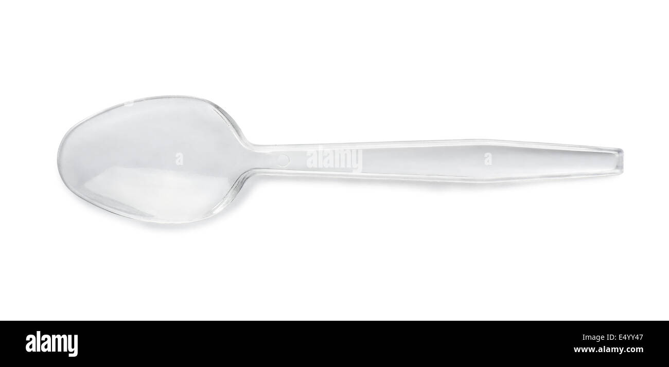 Disposable plastic spoon isolated on white Stock Photo