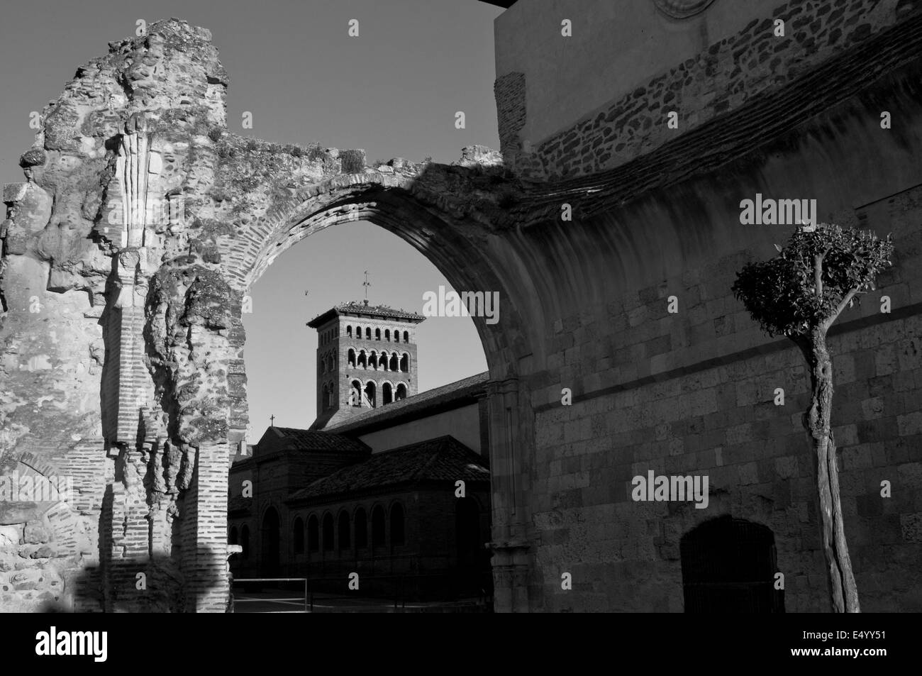 Sahagún on the great walk of  Saint James, Jakobsweg, Camino de Santiago, Spain, Black and white Stock Photo