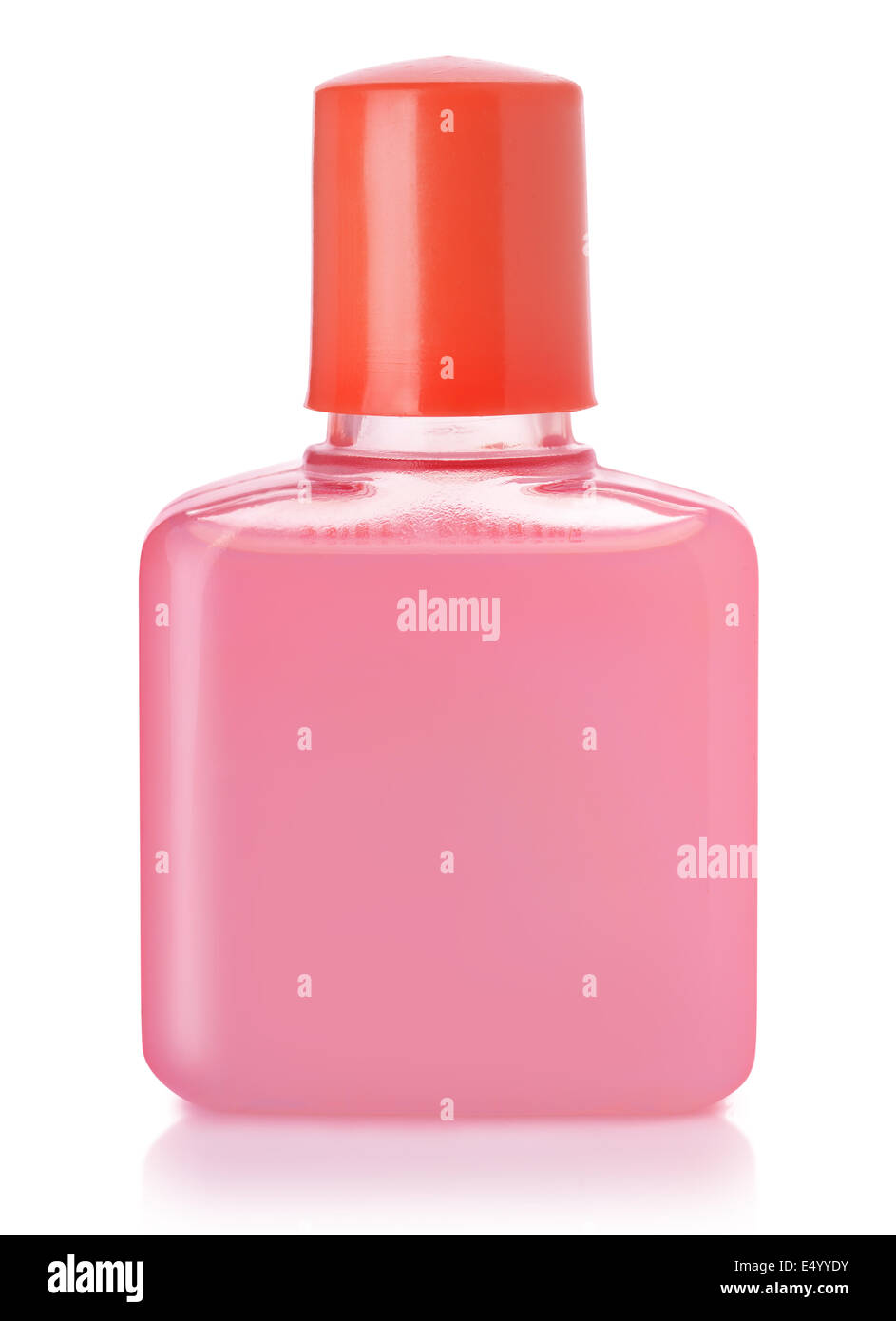 Small plastic bottle of shampoo isolated on white Stock Photo