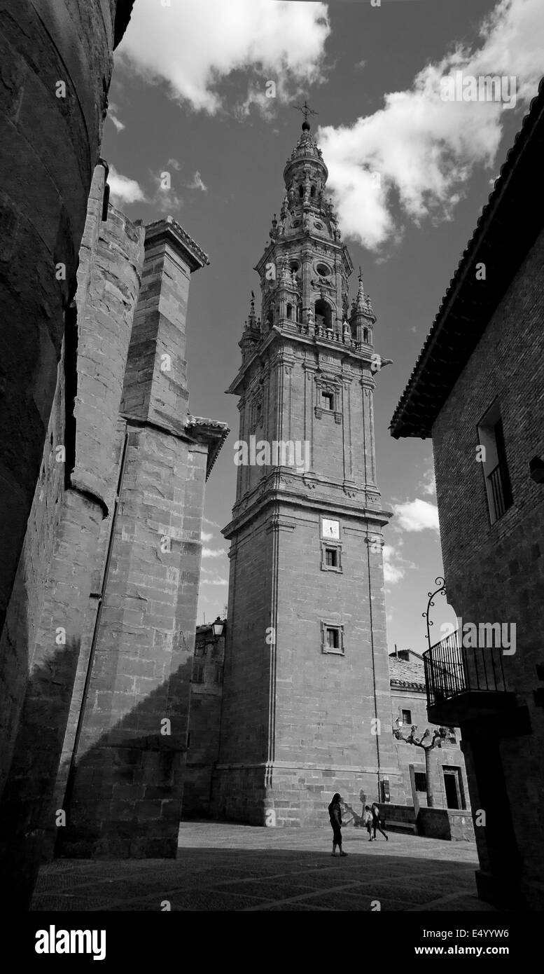 Santo Domingo de la Calzada on the great walk of  Saint James, Jakobsweg, Camino de Santiago, Spain, Black and white Stock Photo