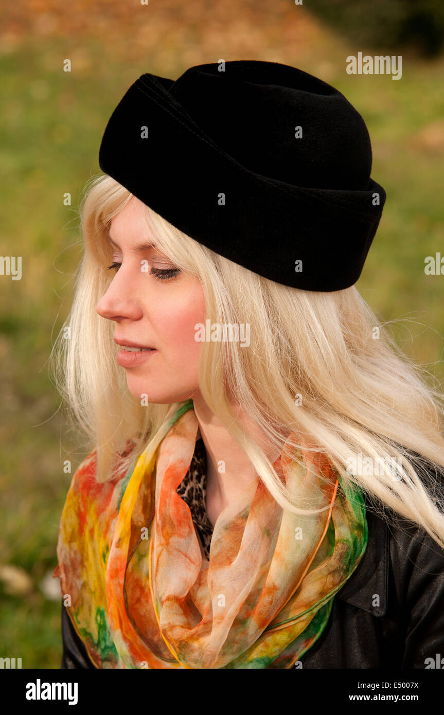 attractive woman with a beautiful headdress Stock Photo - Alamy