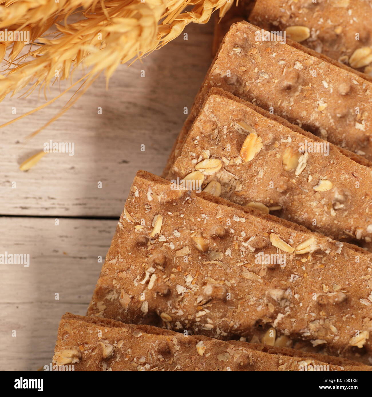 Texture of healthy wheat crackers Stock Photo