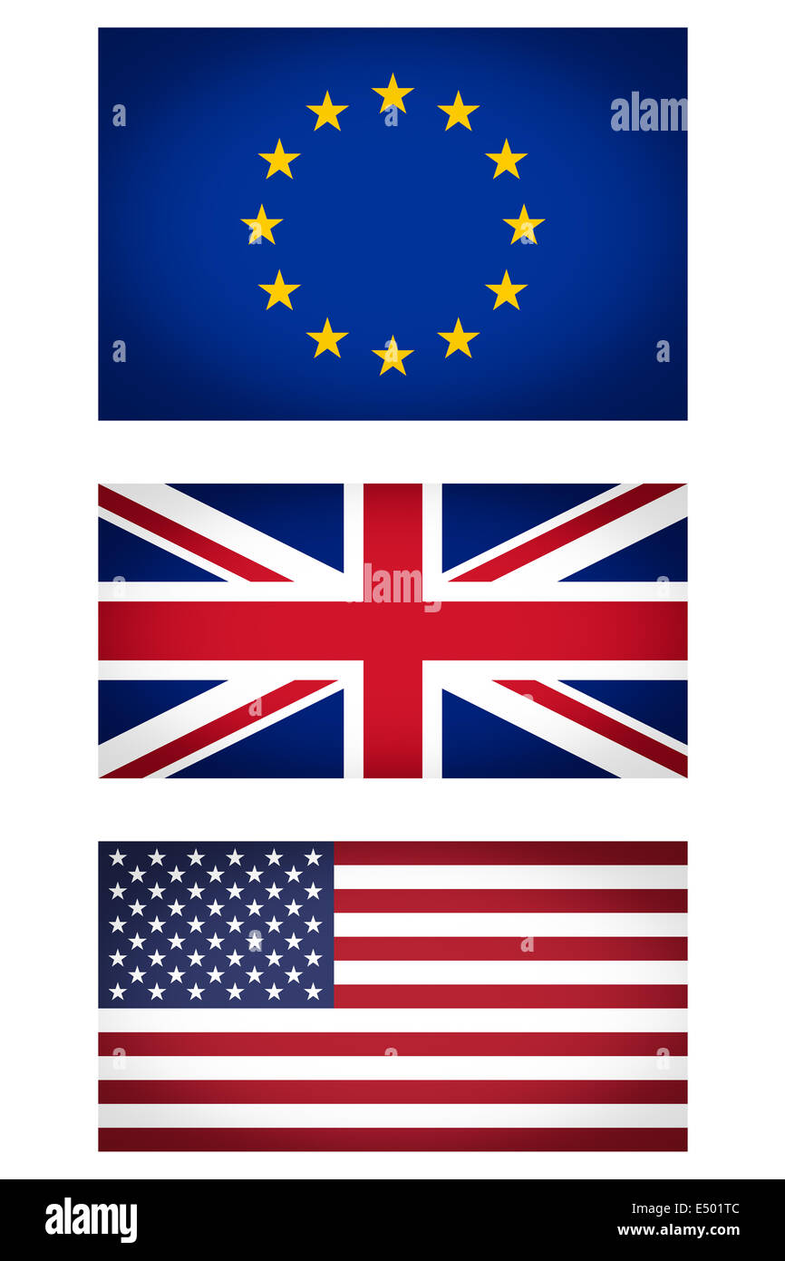 EU UK USA flag vignetted illustration Stock Photo