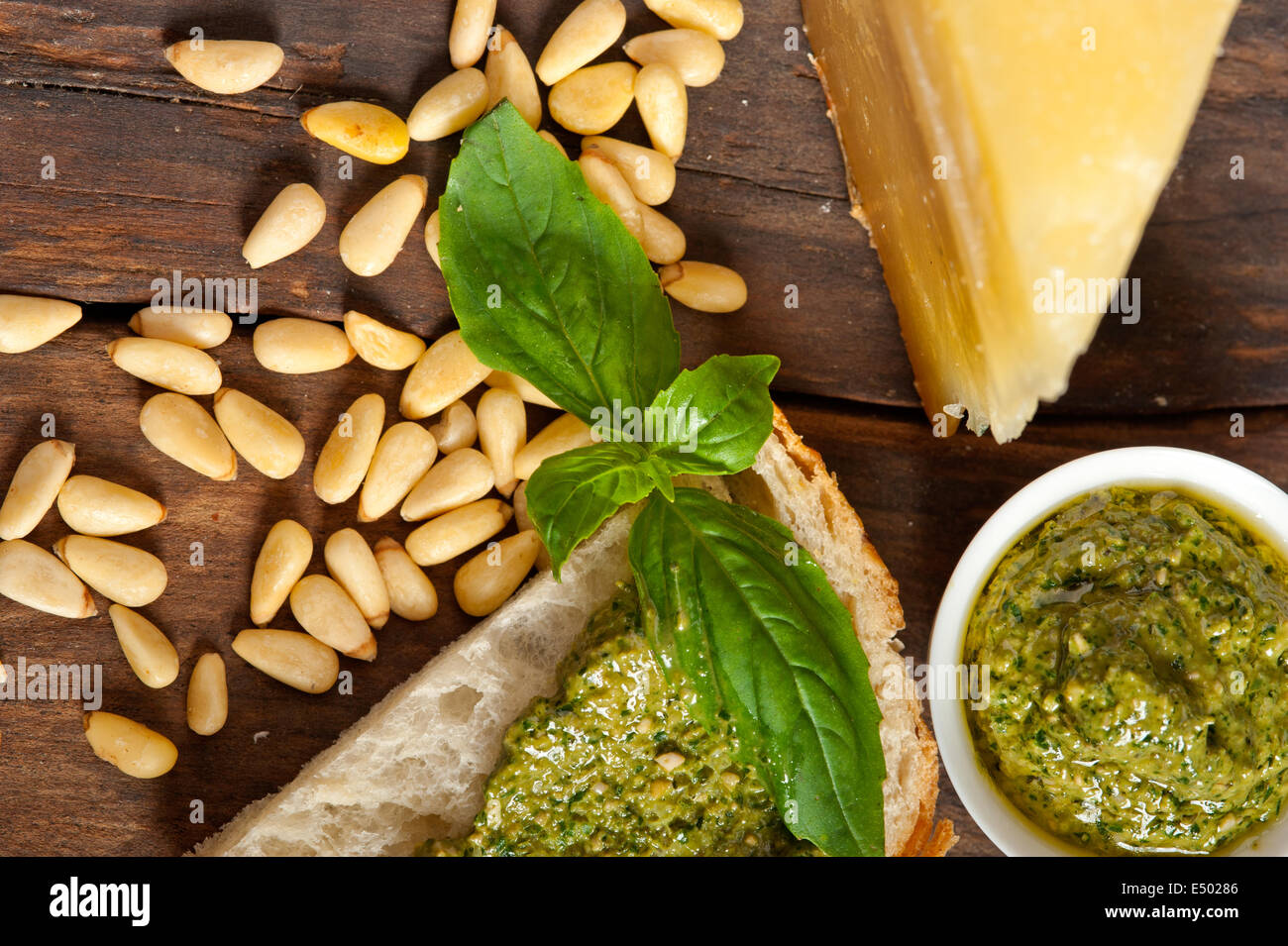 Italian basil pesto bruschetta ingredients Stock Photo Alamy