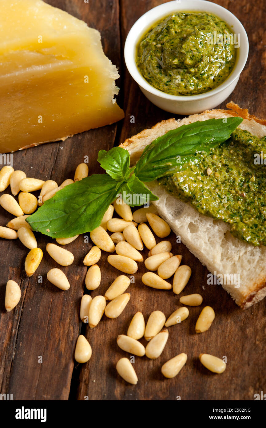 Italian basil pesto bruschetta ingredients Stock Photo Alamy
