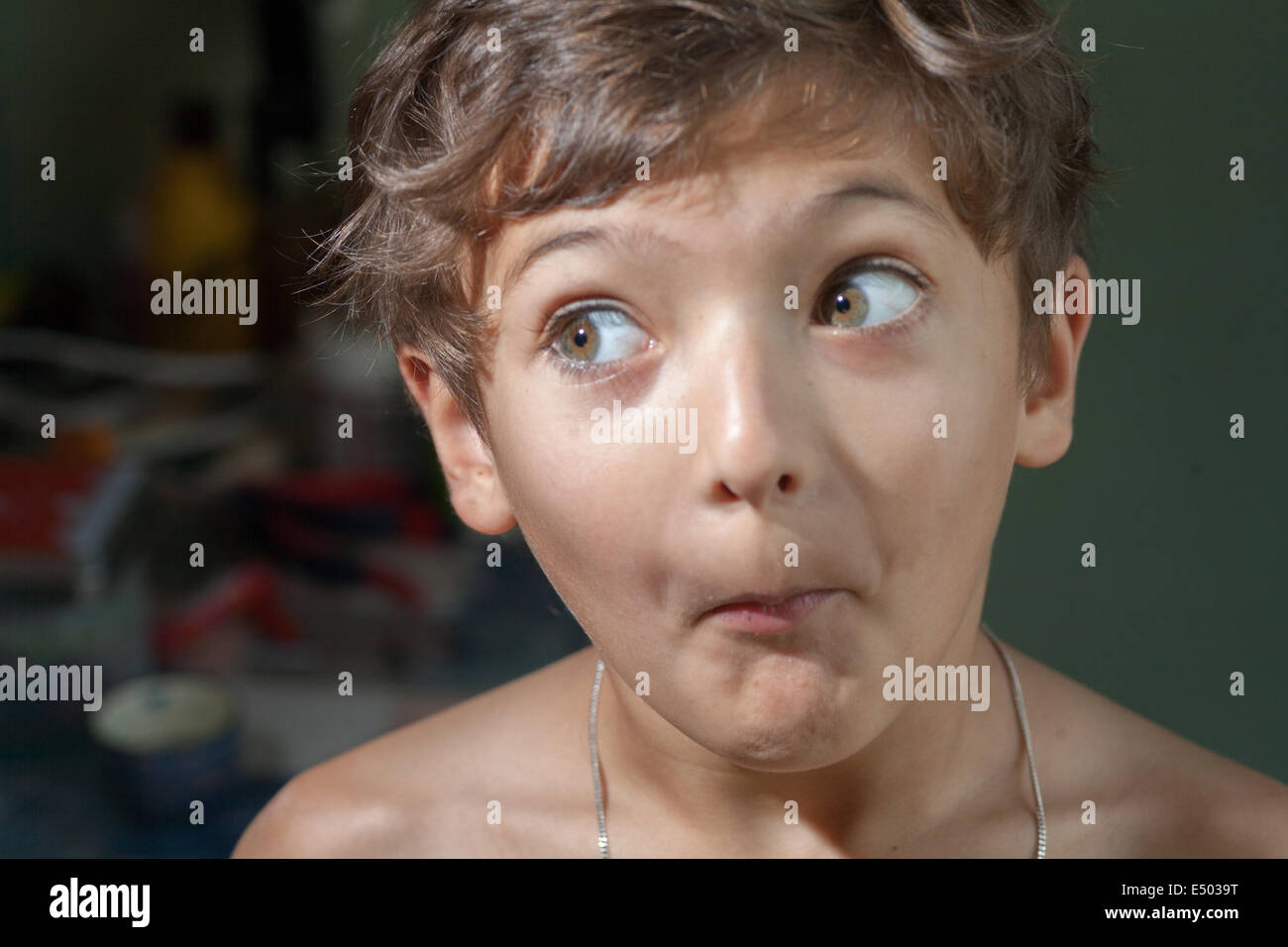 boy make faces, surprise Stock Photo
