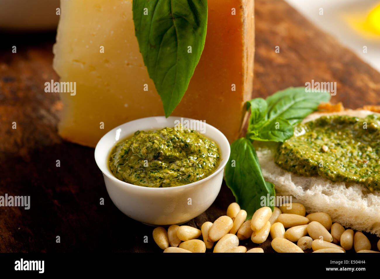Italian basil pesto bruschetta ingredients Stock Photo Alamy