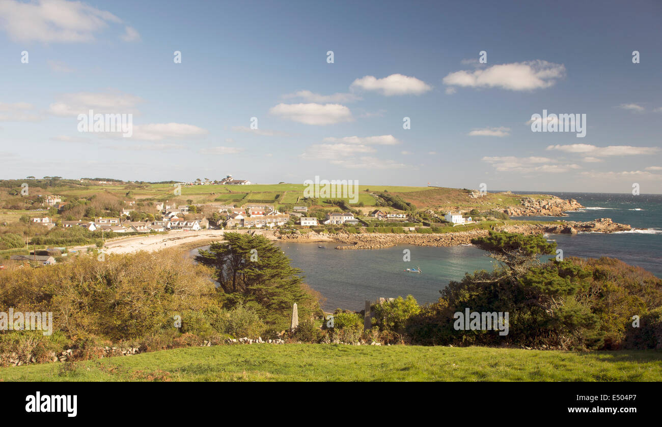 Oldtown Bay and St Mary's airport, St. Mary's, Scilly Isles, Cornwall, UK. Stock Photo
