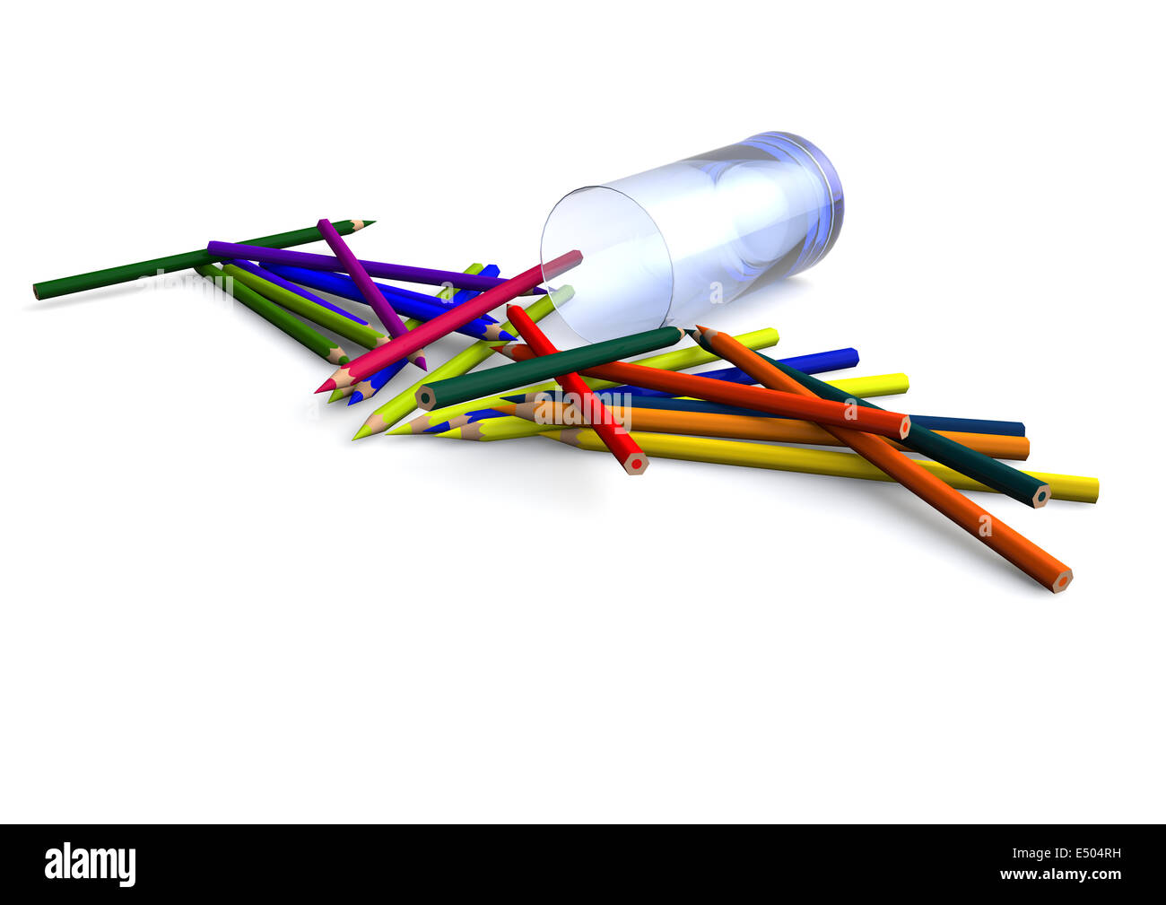 crayons with fallen glass Stock Photo