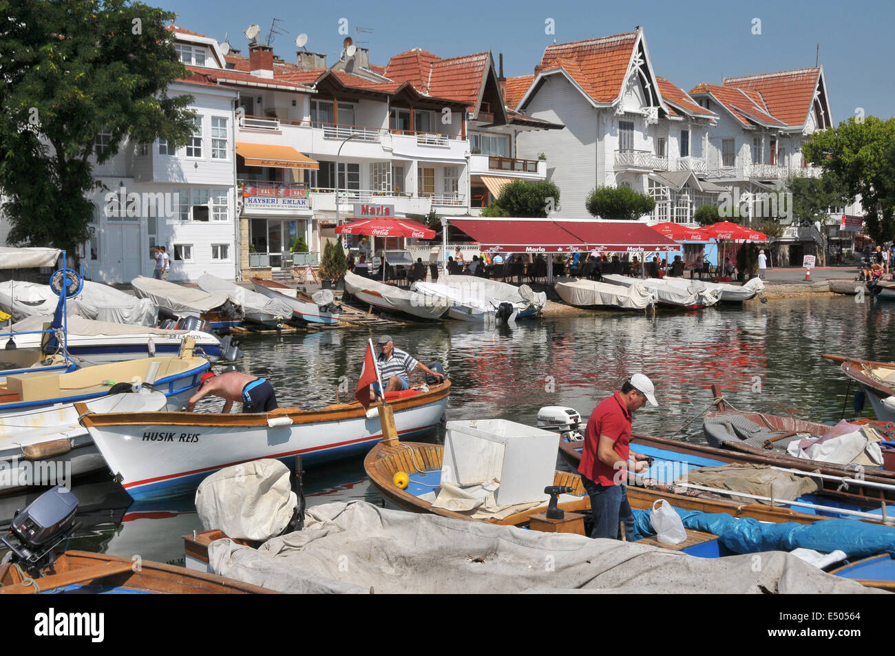 The little harbour on Kinaliada, one of the Prince's Islands.  The Islands are located in the Sea of Marmara, a short distance f Stock Photo