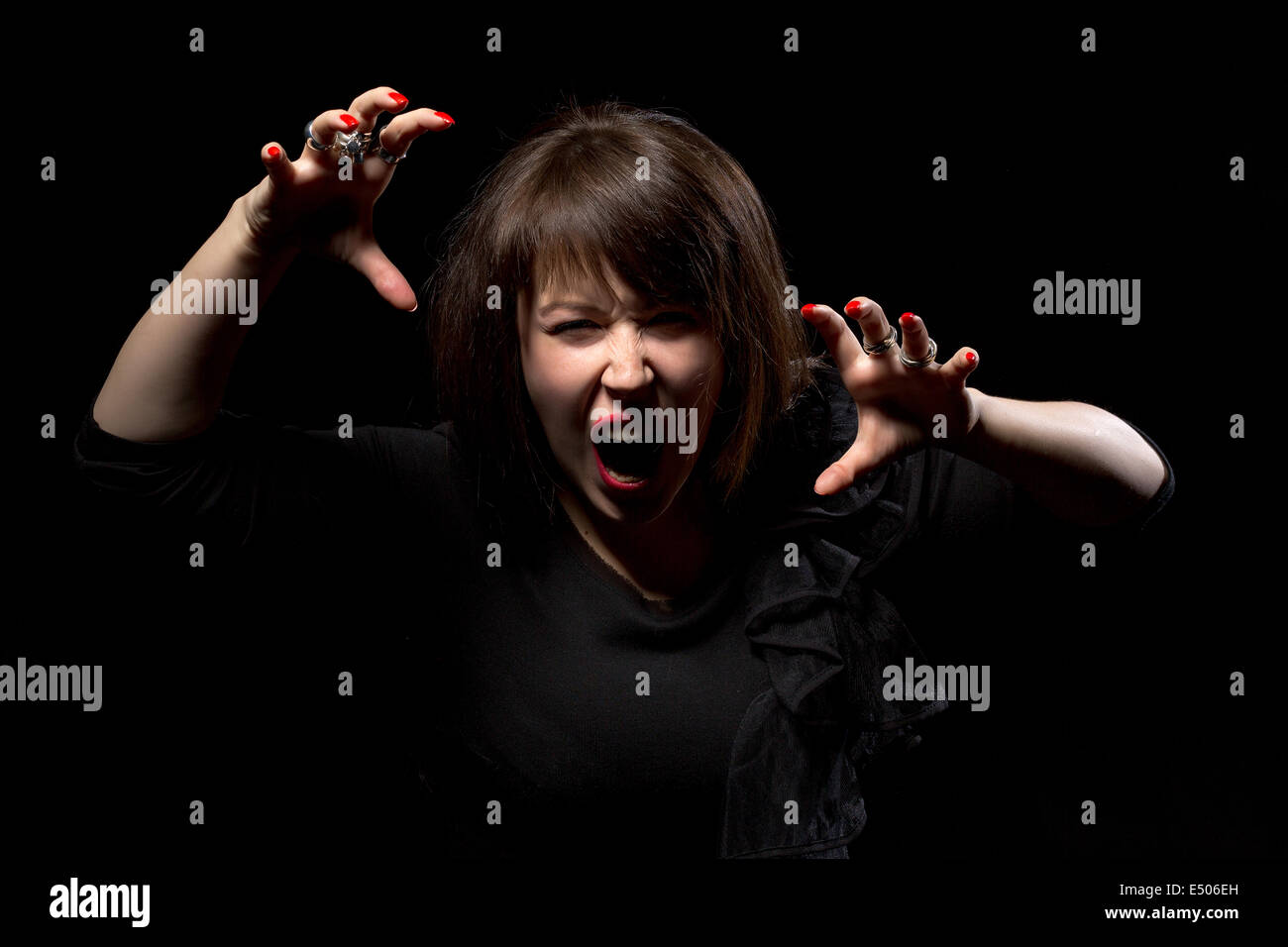 Woman throwing a temper tantrum Stock Photo