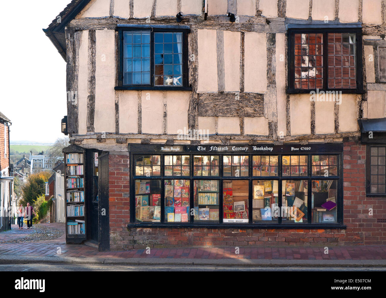 BOOK SHOP Historic 15th Century antiquarian book shop in Lewes high street East Sussex UK Stock Photo