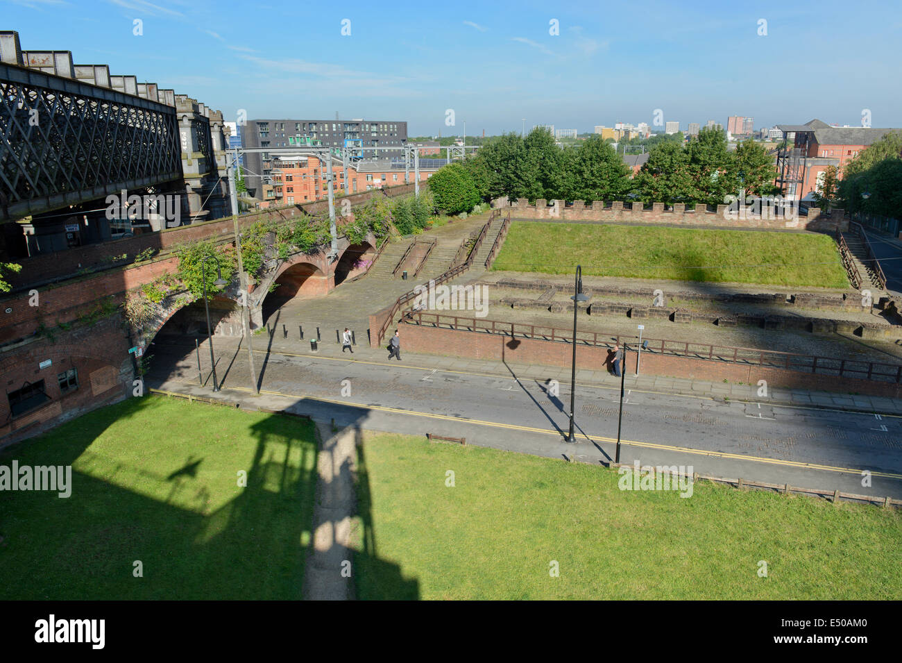 The Mamucium or Mancunium Roman fort in the province of Britannia near to  the Castlefield area of Manchester Stock Photo - Alamy