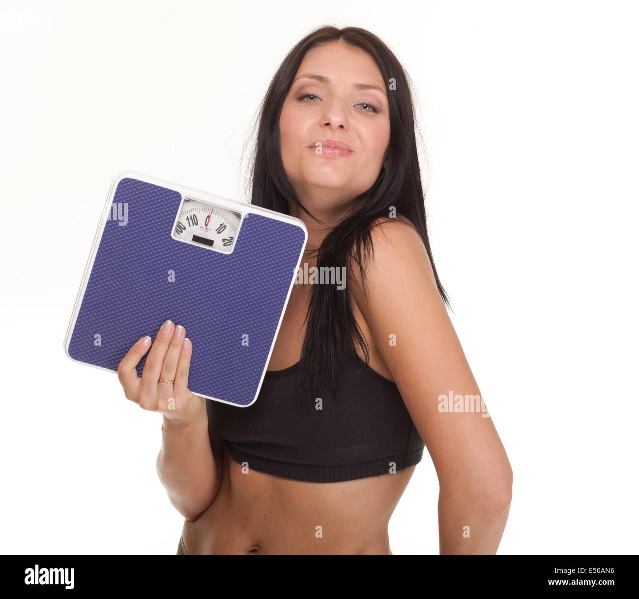 https://c8.alamy.com/comp/E50AN6/weight-loss-woman-on-scale-unhappy-E50AN6.jpg