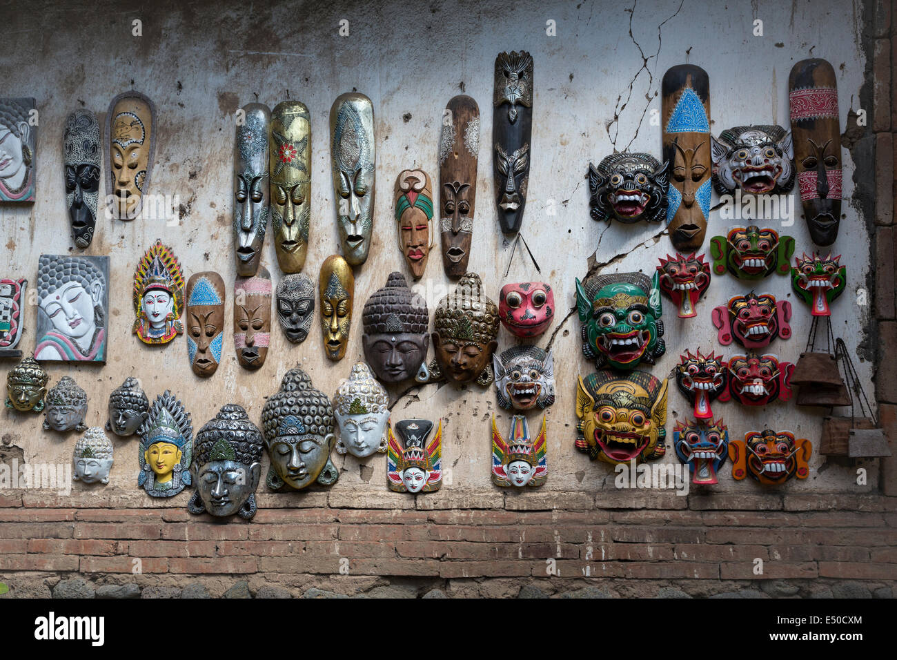 Bali, Indonesia. Decorative Souvenir masks on Display for Sale to