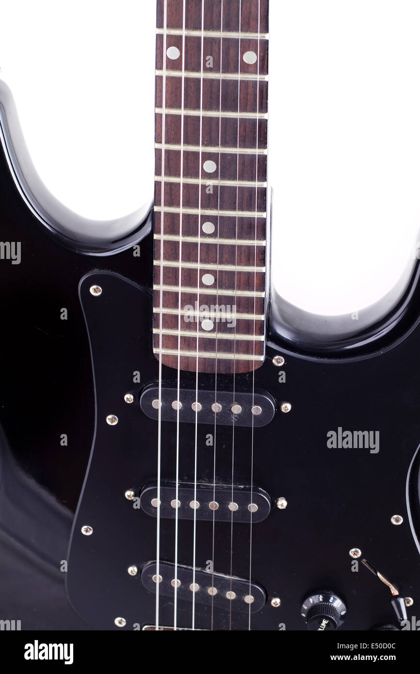 Black electric guitar on white background Stock Photo - Alamy