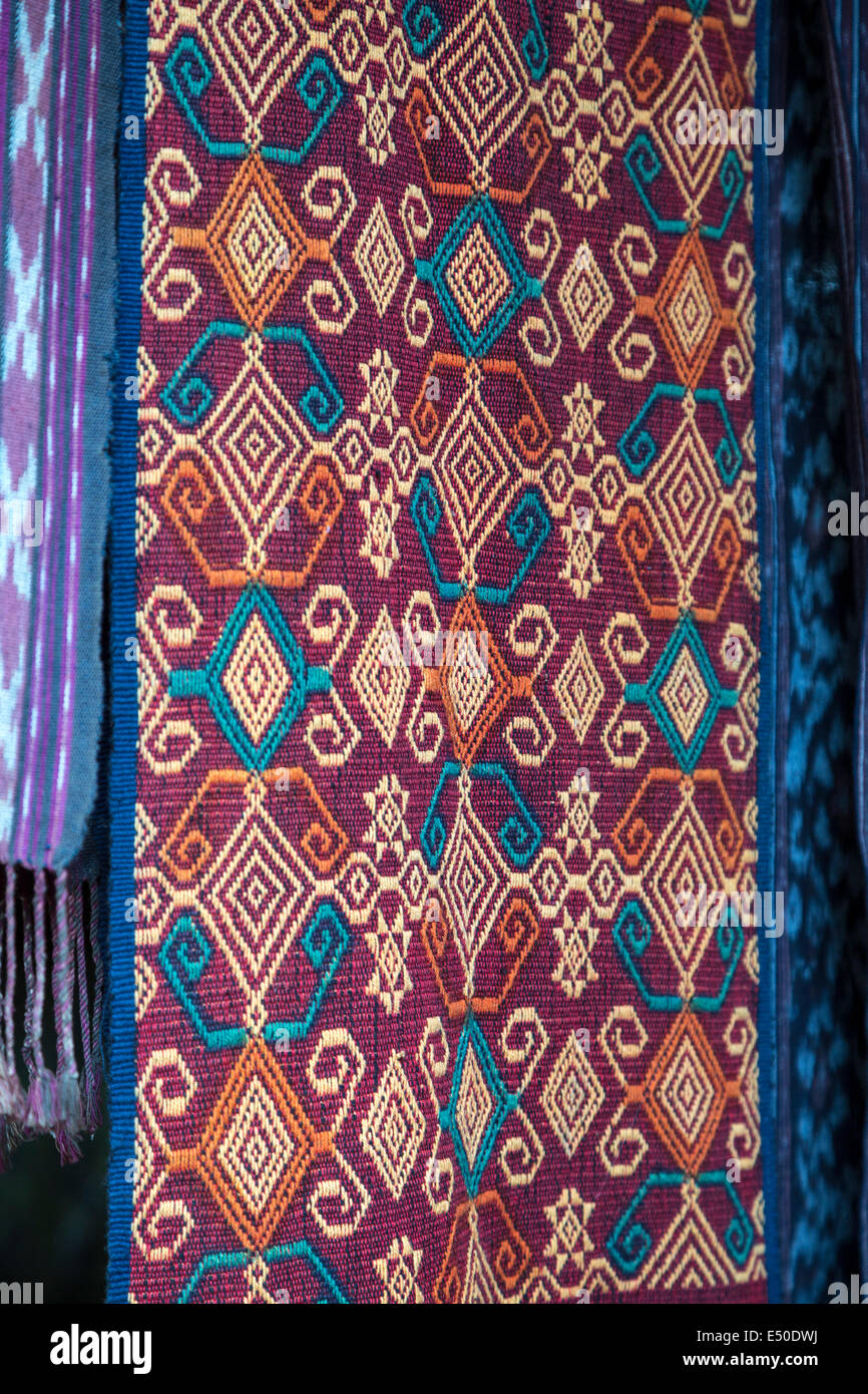 Bali, Indonesia.   Fabric Designs.  Tenganan Village. Stock Photo