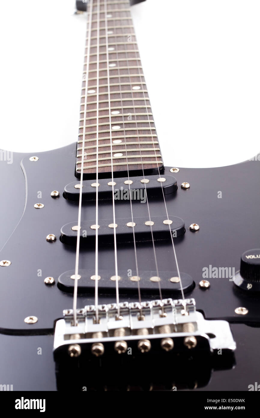 Black electric guitar on white background Stock Photo - Alamy