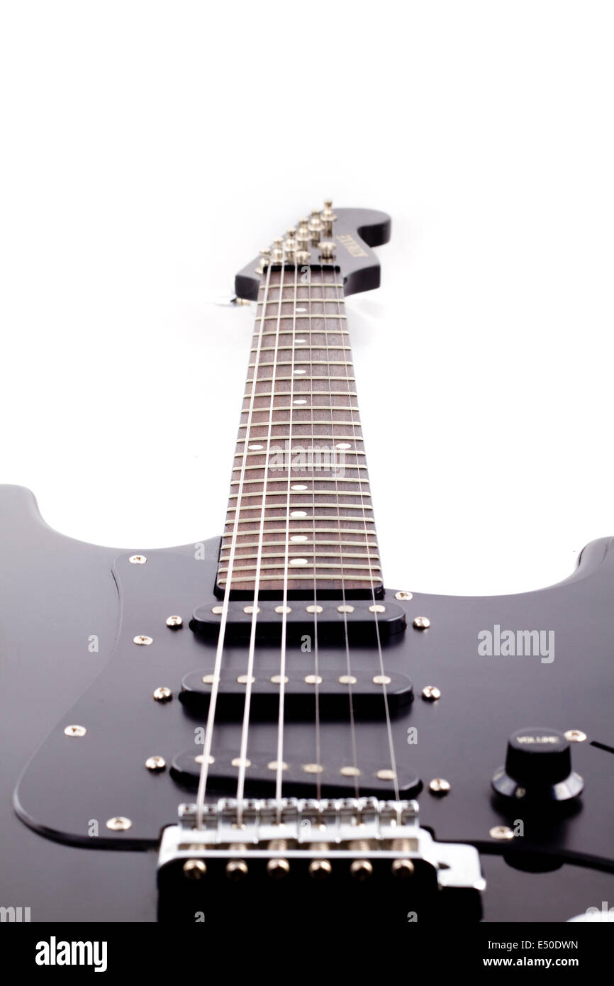 Black electric guitar on white background Stock Photo - Alamy