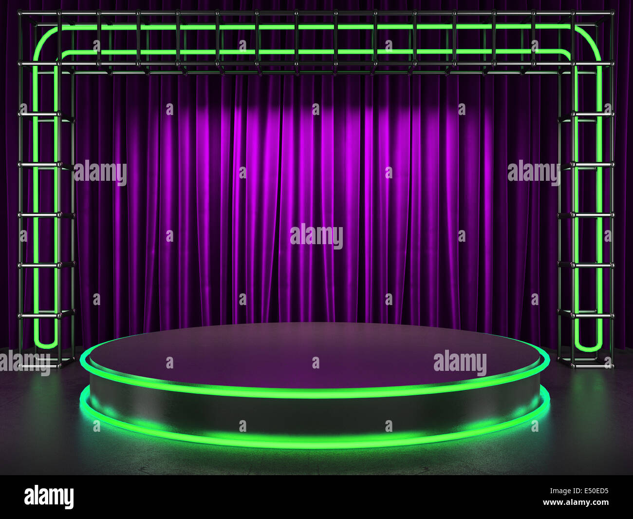 fabrick curtain on stage with neon Stock Photo - Alamy