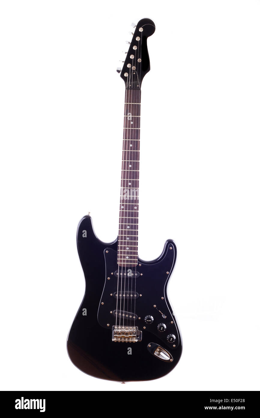 Black electric guitar on white background Stock Photo - Alamy